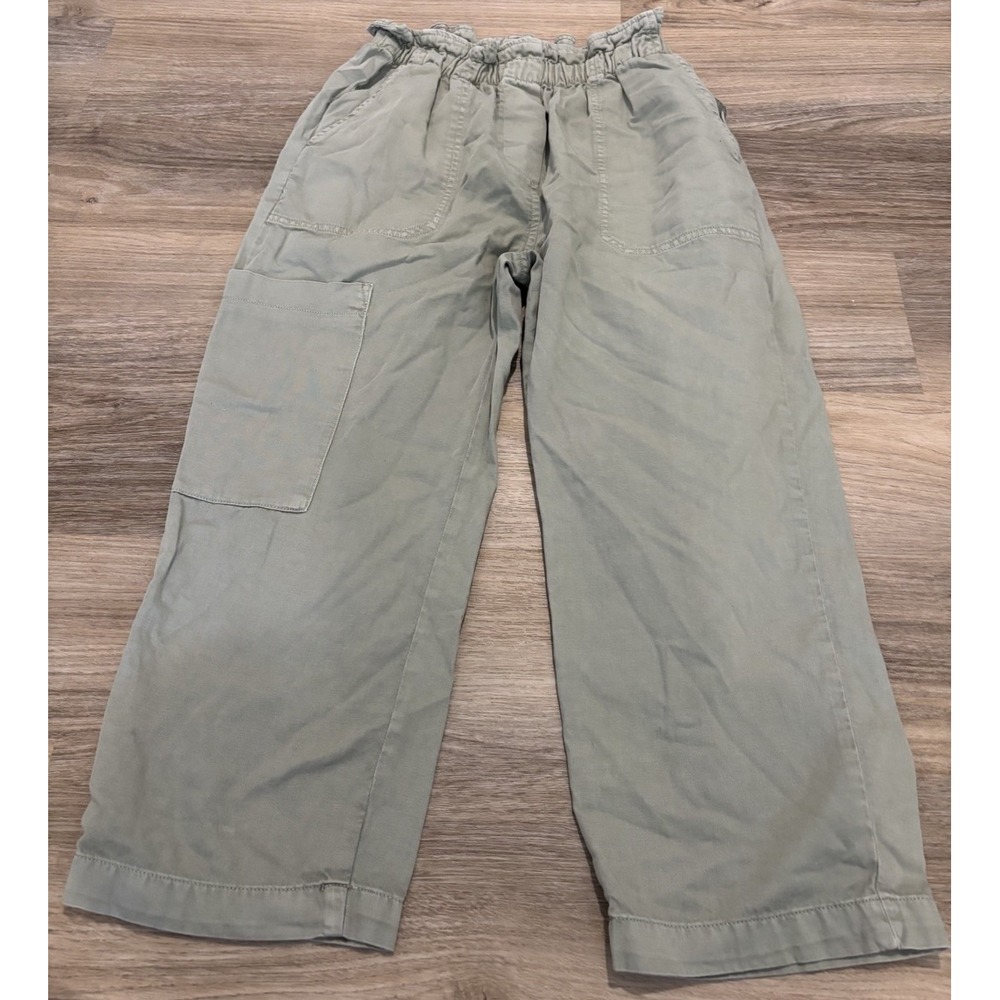Anthropologie High Rise Crop Pull On Cargo Casual Wide Leg Green Pants XS - Picture 1 of 4